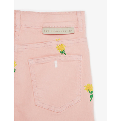 Shop Stella Mccartney Girls Rosa/embroidery Kids Sunflower-embroidered Stretch Organic-cotton Denim Short
