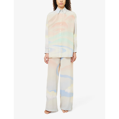 Shop Olivia Von Halle Wolfe Graphic-print Silk Pyjama In Ecliptic