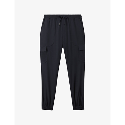 Shop Reiss Men's Navy Lavenham Drawstring-waist Woven Cargo Trousers