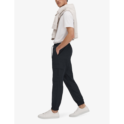 Shop Reiss Men's Navy Lavenham Drawstring-waist Woven Cargo Trousers