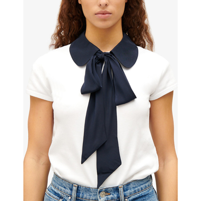 Shop Claudie Pierlot Womens Bleus Removable Silk Peter-pan Collar