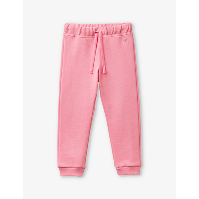 Shop Benetton Girls Fuchsia Pink Kids Brand-embroidered Elasticated-waist Organic-cotton Jogging Bottoms