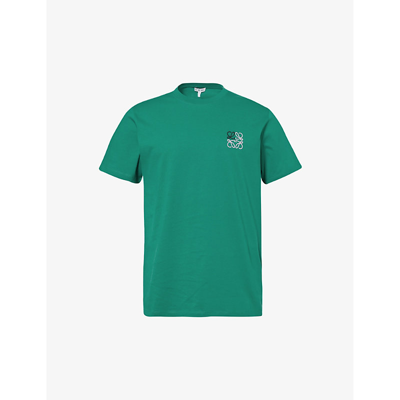 Shop Loewe Mens Green Brand-embroidered Crewneck Cotton-jersey T-shirt
