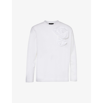 Shop Simone Rocha Mens White Floral-appliqué Crewneck Cotton-jersey T-shirt