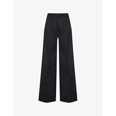 Shop Maison Margiela Women's Black Wide-leg High-rise Cotton-twill Trousers
