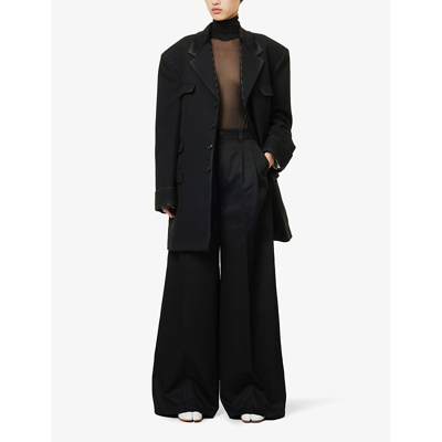 Shop Maison Margiela Women's Black Wide-leg High-rise Cotton-twill Trousers
