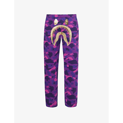 Shop A Bathing Ape Men's Purple Shark Camo-print Cotton-jersey Jogging Bottoms