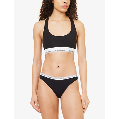 Calvin Klein Womens Black Modern Branded-waistband Stretch-cotton Briefs In Black
