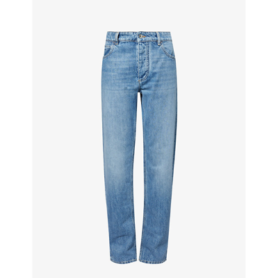 Shop Bottega Veneta Women's Mid Blue Straight-leg Mid-rise Jeans