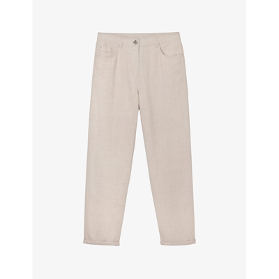 Shop The White Company Brompton Tapered-leg Mid-rise Linen Jeans In Flax