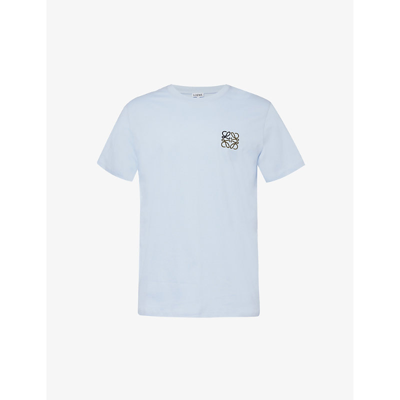 Shop Loewe Men's Soft Blue Brand-embroidered Crewneck Cotton-jersey T-shirt
