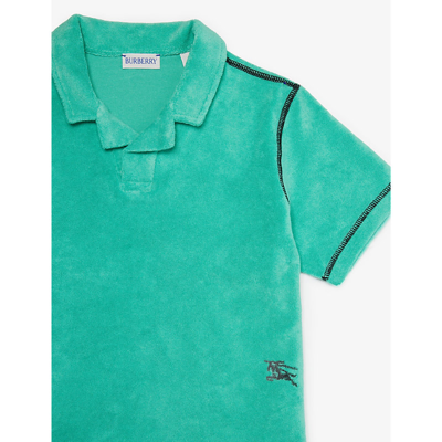 Shop Burberry Boys Bright Jade Kids Rolfe Logo-embroidered Cotton-blend Polo Shirt