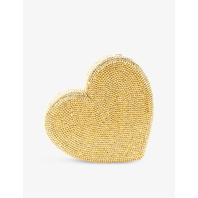 Shop Judith Leiber Heart-shaped Crystal-embellished Brass Clutch Bag In Champagne Aurum
