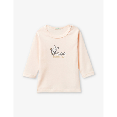 Shop Benetton Pale Pink Branded-print Long-sleeved Organic-cotton T-shirt 1-18 Months