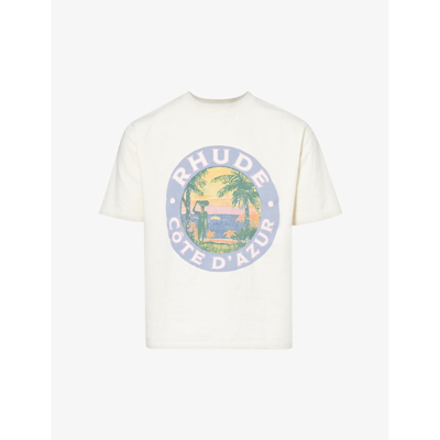 Shop Rhude Men's Vintage White Côte D'azur Logo-print Cotton-jersey T-shirt
