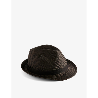 Shop Ted Baker Men's Black Panns Webbing-trim Straw Trilby Hat
