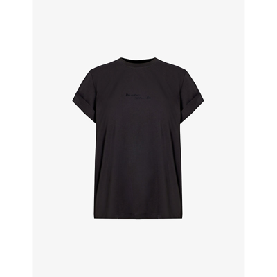 Shop Victoria Beckham Women's Black Text-print Organic Cotton-jersey T-shirt