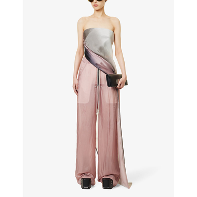 Shop Rick Owens Women's Dusty Pink Semi-sheer Wide-leg High-rise Satin Trousers