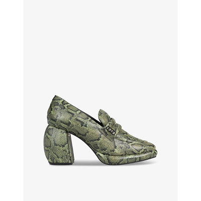 Shop Martine Rose X Clarks Women's Green Snake Leather Heeled Loafers