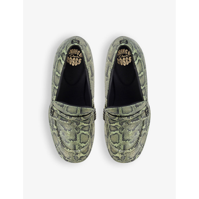 Shop Martine Rose X Clarks Women's Green Snake Leather Heeled Loafers