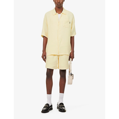 Shop Daily Paper Enzi Seersucker-texture Cotton Polo Shirt In Icing Yellow