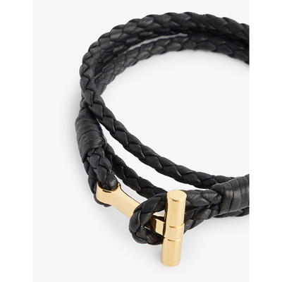 Tom Ford Mens Black Braided T-bar Leather Bracelet In Black