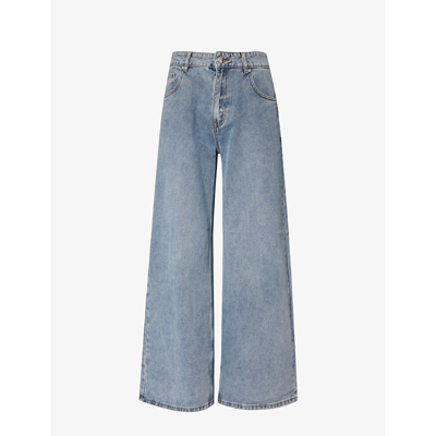 Shop House Of Sunny Sandblast Faded-wash Wide-leg Jeans In Sky Blue