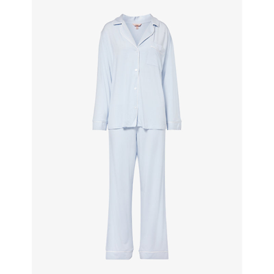 Eberjey Gisele Tencel Modal Long Pj Set In Ice Blue/ivory