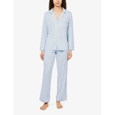 Eberjey Gisele Tencel Modal Long Pj Set In Ice Blue/ivory