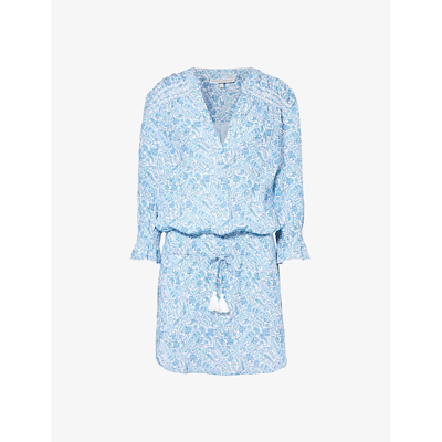 Shop Heidi Klein Womens Prt Paisley-print Shirred-sleeve Cotton Mini Dress
