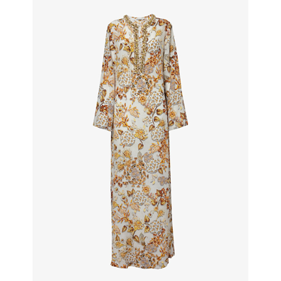 Shop Mary Katrantzou Women's Metallum Aop Ivory Collins Floral-pattern Silk Maxi Dress