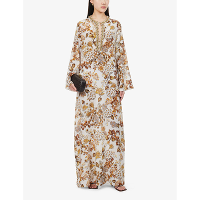 Shop Mary Katrantzou Women's Metallum Aop Ivory Collins Floral-pattern Silk Maxi Dress