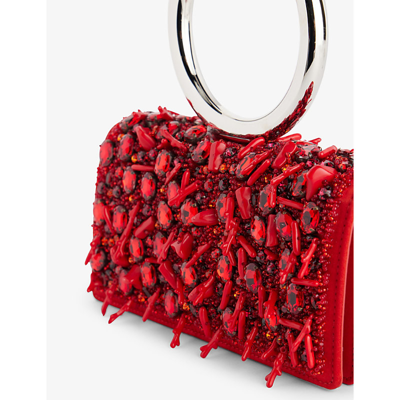 Shop Ferragamo Women's Flame Red Coralli Rhinestone-embellished Leather Clutch Bag