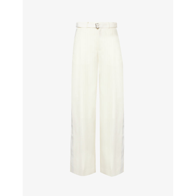 Shop Sacai Womens Off White Chalk Wide-leg High-rise Woven Trousers