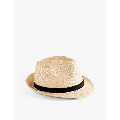 Shop Ted Baker Mens Natural Panns Webbing-trim Straw Trilby Hat