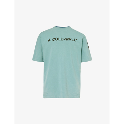 Shop A-cold-wall* A Cold Wall Men's Faded Teal Overdye Logo-print Cotton-jersey T-shirt