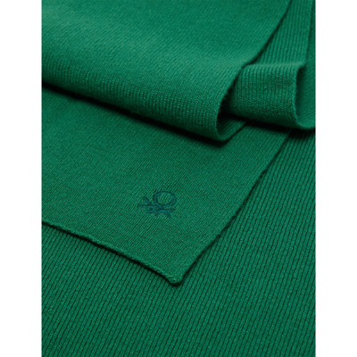 Shop Benetton Logo-embroidered Ribbed Wool-blend Scarf In Forest Green