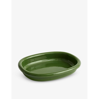 Shop Hay Barro Large Striped Terracotta Oval Dish In Green