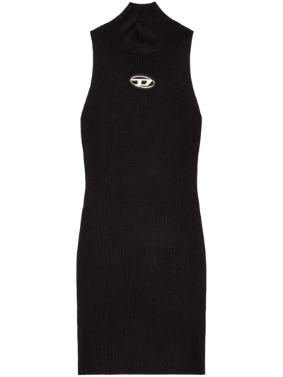 Shop Diesel Logo Turtleneck Mini Dress In Black