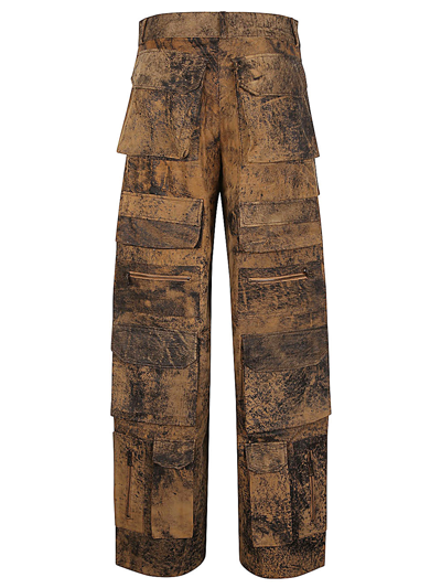 Shop Fermas.club Leather Cargo Trousers In Camouflage