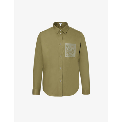 Shop Loewe Mens Hunter Green Anagram-embroidered Pleated-cuffs Relaxed-fit Cotton-twill Shirt