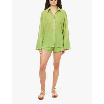 Shop Oseree Women's Lime Lumière Relaxed-fit Woven Shirt
