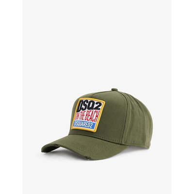 Shop Dsquared2 On The Beach Brand-embroidered Cotton-twill Cap In Military