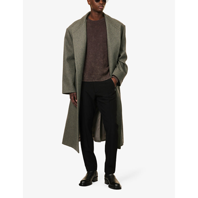 Shop Fear Of God Men's Melange Ash Oversized Brand-tab Relaxed-fit Wool And Cotton-blend Coat