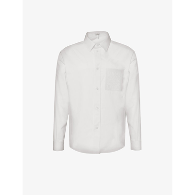 Shop Loewe Men's White Anagram-embroidered Pleated-cuffs Relaxed-fit Cotton-twill Shirt