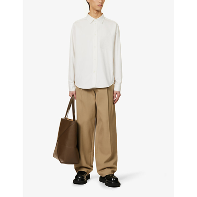 Shop Loewe Men's White Anagram-embroidered Pleated-cuffs Relaxed-fit Cotton-twill Shirt