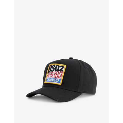 Shop Dsquared2 On The Beach Brand-embroidered Cotton-twill Cap In Black