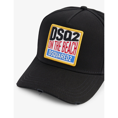 Shop Dsquared2 On The Beach Brand-embroidered Cotton-twill Cap In Black