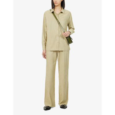 Shop 4th & Reckless Womens Olive Charlo Crinkled-texture Straight-leg Mid-rise Woven Trousers