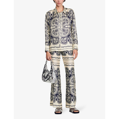Shop Sandro Womens Naturels Bandana-print Long-sleeve Silk Shirt